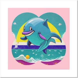 Happy jumping dolphin Posters and Art